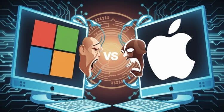 Guerre des PC : L’IA remet Microsoft et Apple aux prises ! - Viral Mag Microsoft et Apple relancent la compétition féroce sur le marché des ordinateurs grâce à lintelligence artificielle Découvrez ce qui se cache derrière cette nouvelle bataille technologique Viral Mag