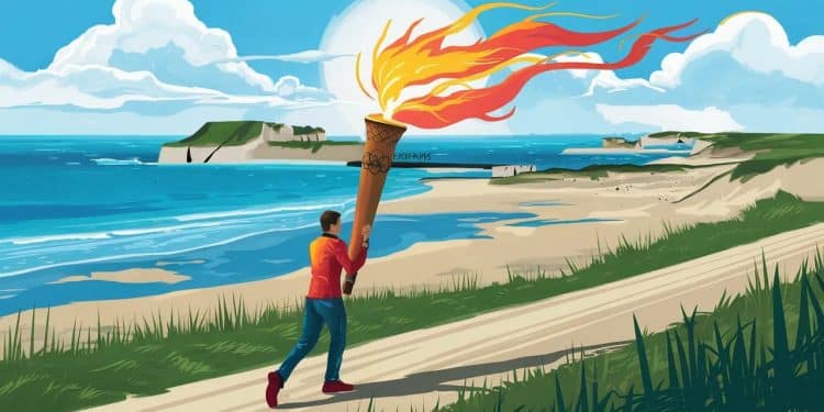 Incroyable ! La flamme olympique dévoile son étonnant parcours ! - Viral Mag Suivez le périple insolite de la flamme olympique à travers le Calvados Découvrez les porteurs surprenants et les lieux emblématiques visités Viral Mag