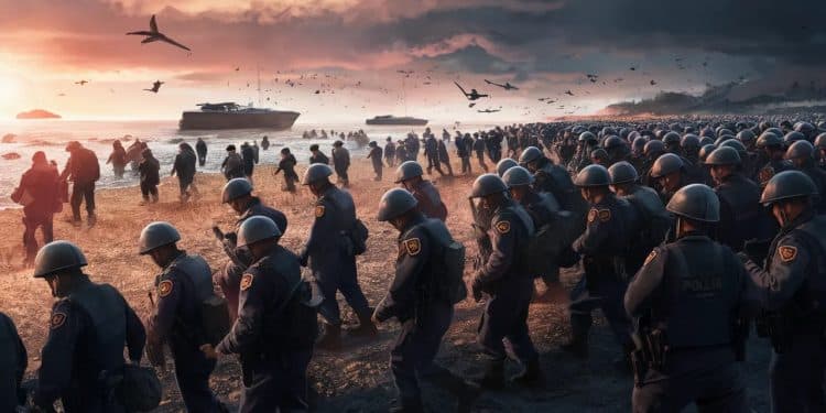 Invasion de policiers en Normandie : le débarquement est en marche ! - Viral Mag 43 000 policiers mobilisés en Normandie pour sécuriser les festivités du 80e anniversaire du Débarquement Un dispositif sans précédent qui soulève des questions Viral Mag