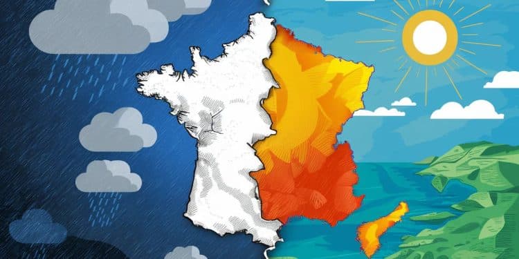 La France divisée météo : le Nord sous l’eau, le Sud au soleil - Viral Mag Mardi 28 mai la France coupée en deux pluies et fraîcheur au Nord été et plus de 30°C au Sud Contraste météo saisissant Viral Mag