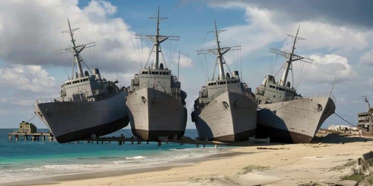 Navires Américains Échoués à Gaza : Un Fiasco Retentissant ! - Viral Mag Incroyable des navires américains séchouent près du port de Gaza Larmée la plus puissante du monde prise au dépourvu par une mer agitée Une situation rocambolesque qui soulève de nombreuses questions Viral Mag