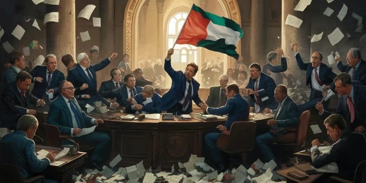 Une Séance à l’Assemblée Nationale Tourne au Chaos ! Exclusion Immédiate ! - Viral Mag Scandale à lAssemblée Un Député LFI Brandit un Drapeau Palestinien en Pleine Session Exclu Immédiatement Pour 15 Jours Le Gouvernement Sous le Choc Viral Mag