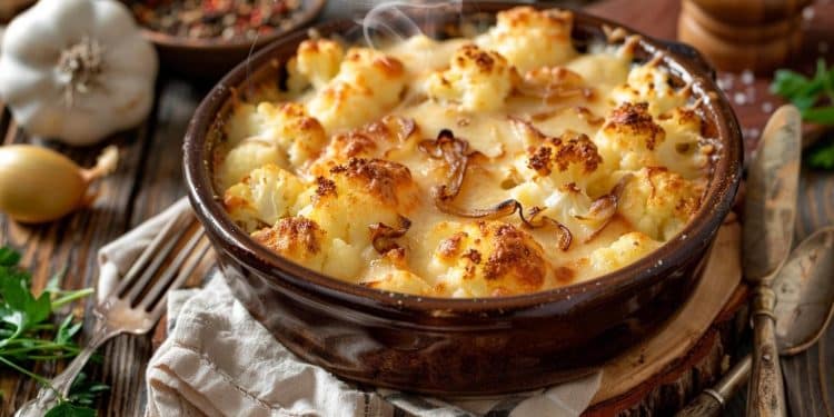 Découvrez la recette du chou fleur gratiné façon french onion soup rehaussé de Gruyère fondant et doignons caramélisés Un accompagnement savoureux et végétarien    Viral Mag