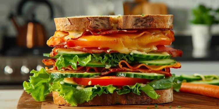 Découvrez notre recette facile et délicieuse de club sandwich végétarien croustillant et savoureux Garni de légumes frais fromage et bacon un vrai régal    Viral Mag