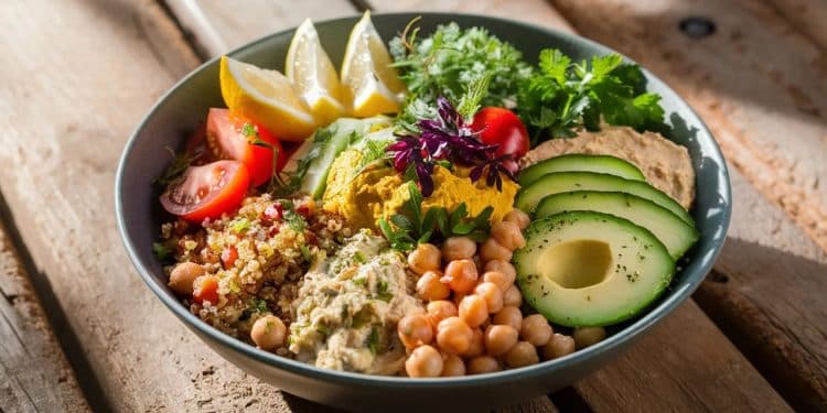 Apprenez à préparer un savoureux buddha bowl sain et équilibré avec du quinoa des pois chiches et des légumes frais Une recette végétalienne facile et rapide   Viral Mag