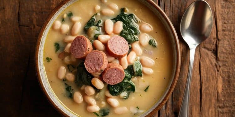 La Délicieuse Recette Slow-Cooker pour des Soupers Réconfortants - Viral Mag Découvrez cette recette de ragoût de haricots blancs saucisse et épinards au slow cooker Un repas familial facile et savoureux qui réchauffera vos soirées dhiver Viral Mag