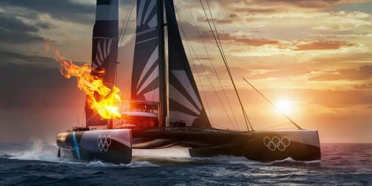La flamme olympique traverse l’Atlantique avec des stars à bord - Viral Mag Six célébrités embarquent à bord du trimaran Banque Populaire XI pour une traversée inédite avec la flamme olympique de Brest à Pointe à Pitre Viral Mag