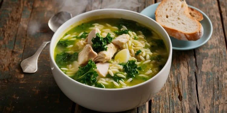 La Soupe Réconfortante au Poulet, Orzo et Chou Kale - Viral Mag Découvrez notre délicieuse recette de soupe au poulet orzo et chou kale Un repas sain nourrissant et réconfortant parfait pour les journées fraîches Viral Mag