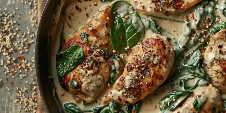 Le Poulet Crémeux au Bagel Épicé et aux Épinards : Un Délice - Viral Mag Découvrez notre recette simple et savoureuse de poulet crémeux au bagel épicé et aux épinards parfaite pour un dîner réconfortant en moins de 30 min Viral Mag