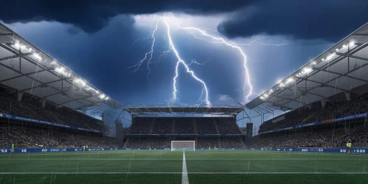 L’Euro 2024 suspendu par un violent orage à Dortmund - Viral Mag Le 8e de finale entre lAllemagne et le Danemark à lEuro 2024 a été interrompu à cause dun impressionnant orage qui sest abattu sur Dortmund Viral Mag