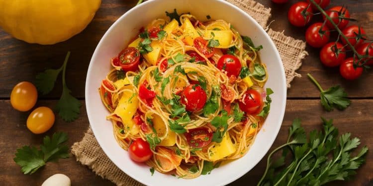 Spaghetti et spaghetti de courge : Un duo savoureux et sain - Viral Mag Découvrez comment allier spaghetti et spaghetti de courge dans un plat délicieux et équilibré Une recette facile qui ravira vos papilles Viral Mag