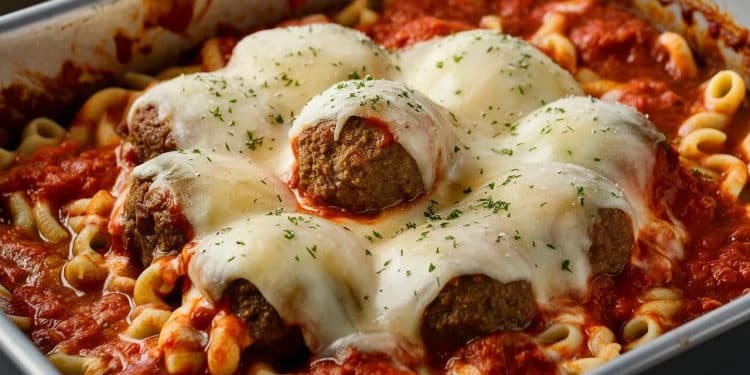 Une Casserole de Boulettes de Viande Crémeux et Savoureux - Viral Mag Découvrez une recette de casserole de boulettes de viande fondant avec une sauce tomate crémeuse et du fromage mozzarella doré Un plat familial réconfortant Viral Mag