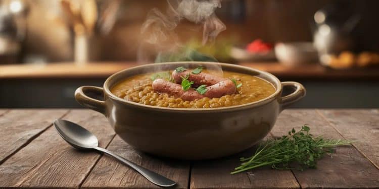 Une Délicieuse Soupe aux Lentilles et Saucisses pour se Réchauffer - Viral Mag Découvrez notre recette réconfortante de soupe aux lentilles et saucisses parfaite pour les journées froides dhiver Facile à préparer et riche en saveurs   Viral Mag