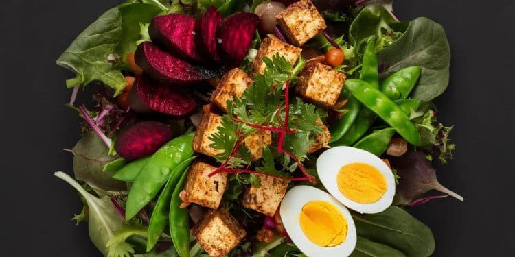 Découvrez notre recette de salade composée qui allie la fraîcheur des légumes le piquant des betteraves marinées et le goût fumé du tofu Un délice    Viral Mag