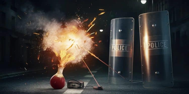 Cocktail Molotov sur un CRS à Nantes : Un Drame Évité de Peu - Viral Mag Un CRS brûlé au 2e degré par un cocktail Molotov lancé lors de heurts post électoraux à Nantes Lattaque filmée a choqué Retour sur les faits Viral Mag