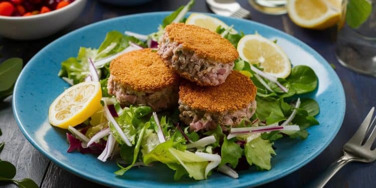 Dîner Protéiné Express : Le Secret des Placards Bien Garnis - Viral Mag Découvrez une recette miracle pour un dîner riche en protéines préparé en 15 min chrono avec des ingrédients du placard Galettes de thon croustillantes sur lit de verdure un met complet et savoureux à adopter sans plus tarder Viral Mag