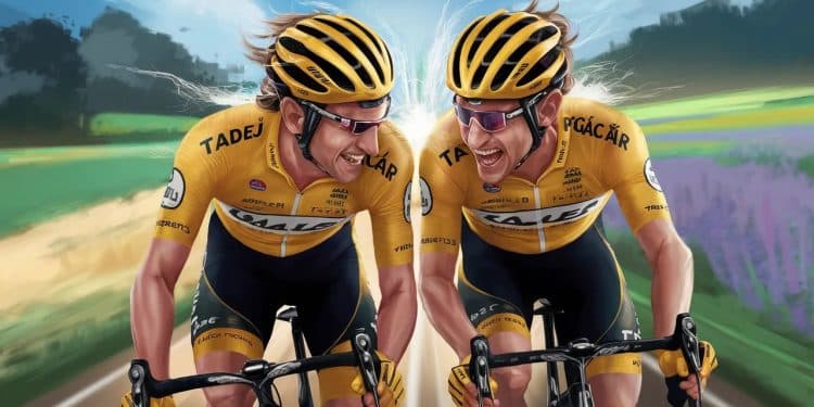 Quand Tadej Pogacar sprinte pour la 37e place au Tour de France - Viral Mag Le Maillot Jaune sest amusé à sprinter avec son coéquipier Nils Politt lors dune étape promise aux sprinteurs Une course perdue davance mais Pogacar ne perd pas le sourire Viral Mag