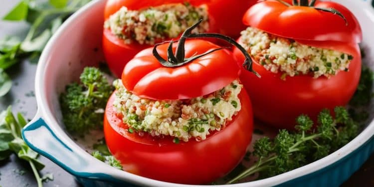 Recette Originale : Tomates Farcies au Quinoa et à la Fourme - Viral Mag Découvrez une recette créative de tomates farcies au quinoa et à la fourme de Montbrison pour une version végétarienne savoureuse Facile à préparer Viral Mag