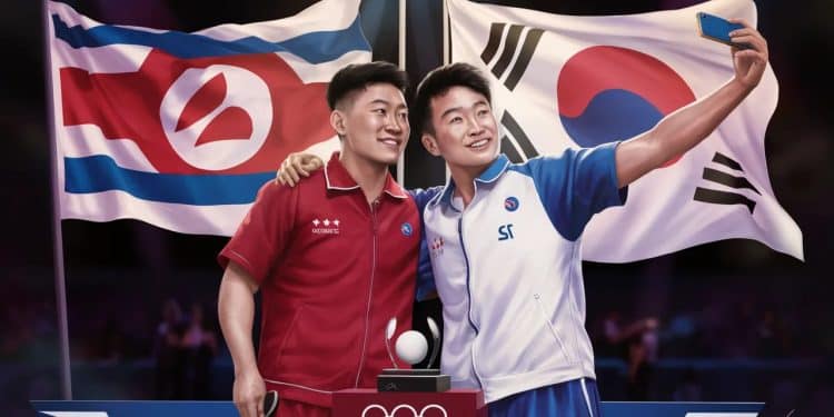 Moment historique aux JO de Paris 2024  des pongistes nord et sud coréens immortalisent leur podium partagé malgré les tensions   Viral Mag