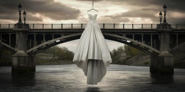 Une Mystérieuse Robe de Mariée Flotte au-Dessus de la Meuse - Viral Mag Une robe de mariée suspendue à un pont suscite limagination des habitants de Charleville Mézières Qui la accrochée et pourquoi Viral Mag