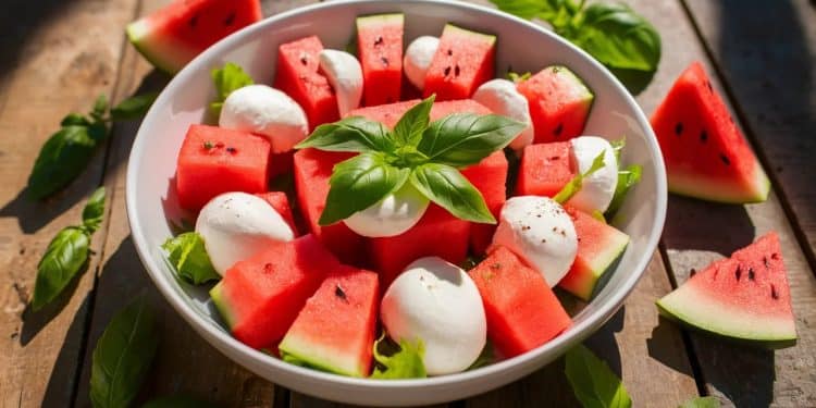 Une salade Caprese revisitée à la pastèque pour un été rafraîchissant - Viral Mag Découvrez la salade Caprese à la pastèque une version estivale et originale du classique italien Avec ses saveurs fraîches et sa présentation colorée elle régalera vos papilles Viral Mag