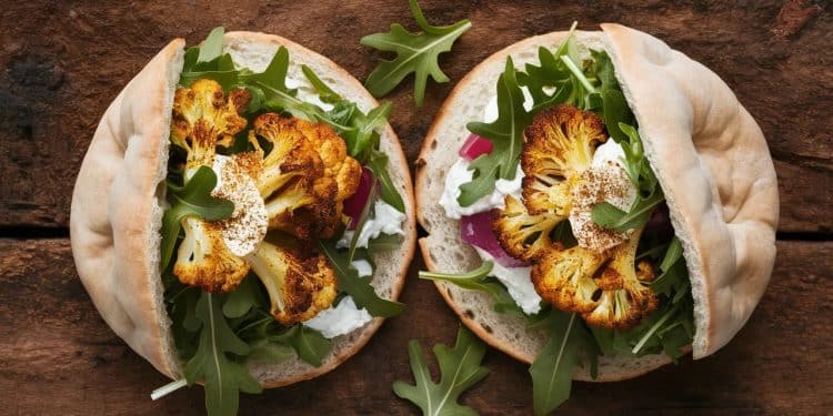 Ces pitas garnies de chou fleur épicé et de ricotta fouettée sont le repas végétarien parfait Des saveurs inspirées du Moyen Orient vous feront voyager    Viral Mag