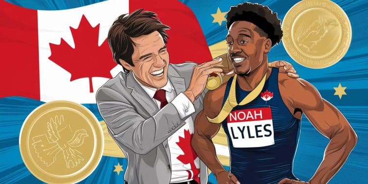 Justin Trudeau taquine le champion Noah Lyles après le relais 4x100m - Viral Mag Le Premier ministre canadien Justin Trudeau a gentiment chambré le champion olympique du 100m Noah Lyles sur le réseau social X après le relais 4x100m   Viral Mag