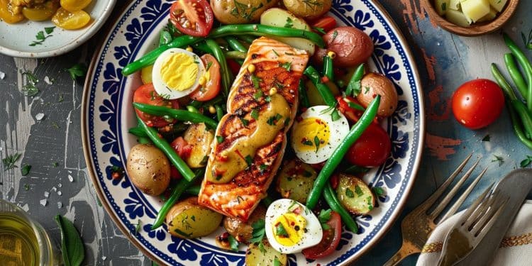 La salade anti-inflammatoire en une plaque de Joy Bauer - Viral Mag Découvrez la recette gagnante de salade anti inflammatoire sur plaque de Joy Bauer nutritionniste vedette avec du saumon haricots verts et œufs durs   Viral Mag