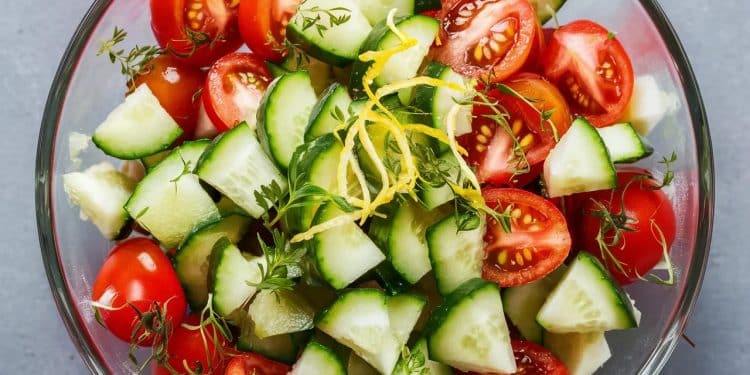 Découvrez notre recette de salade concombre tomate au citron rapide et savoureuse Des ingrédients simples pour un plat dété léger et rafraîchissant   Viral Mag