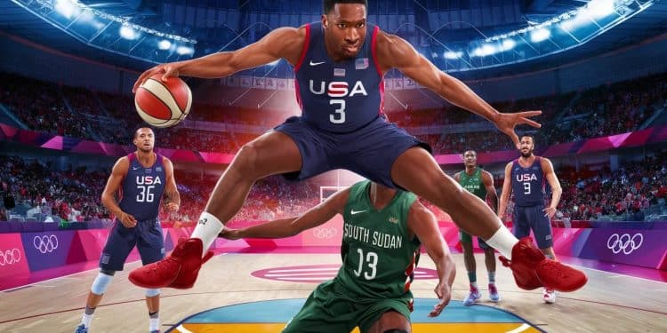 Les Américains déjouent le Soudan du Sud aux JO 2024 - Viral Mag Malgré quelques moments de flottement Team USA sest imposée face à la surprenante équipe du Soudan du Sud lors des JO de Paris 2024 Viral Mag