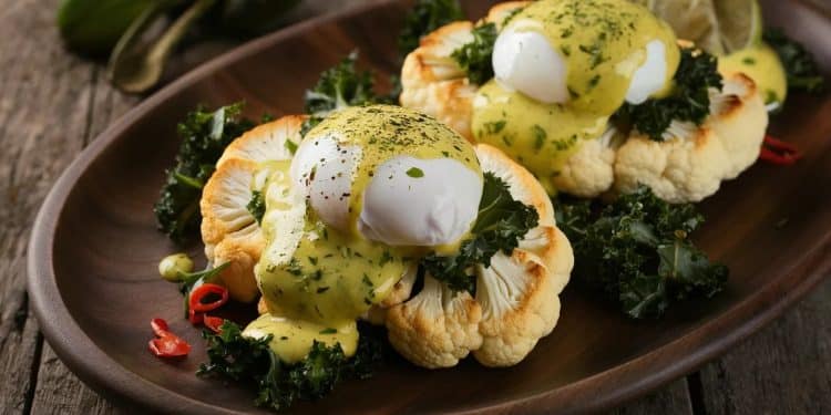 Steaks de Chou-Fleur aux Œufs Pochés & Hollandaise au Pesto - Viral Mag Découvrez notre recette végétarienne raffinée de steaks de chou fleur aux œufs pochés et hollandaise au pesto parfaite pour un brunch gourmand du week end   Viral Mag
