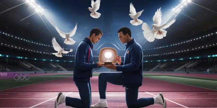 Surprise romantique aux JO : Un triple sauteur demande sa compagne en mariage - Viral Mag Almir Dos Santos triple sauteur brésilien a ému le public du Stade de France en demandant sa compagne en mariage sur Allumer le feu Un moment magique aux JO Viral Mag