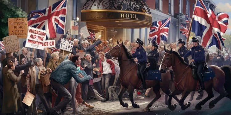 Tensions à Rotherham : Manifestations houleuses autour d’un hôtel de migrants - Viral Mag Des manifestations pro et anti immigration saffrontent devant un hôtel hébergeant des demandeurs dasile à Rotherham au Royaume Uni La situation est tendue Viral Mag