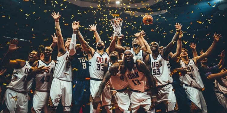 Découvrez la photo iconique de LeBron James et Team USA sur les marches de lArena Bercy après leur victoire aux JO de Paris 2024   Viral Mag