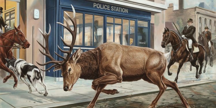 Lors dune chasse à courre à Senlis un cerf épuisé trouve refuge devant la gendarmerie locale suscitant lattention et la compassion des habitants   Viral Mag