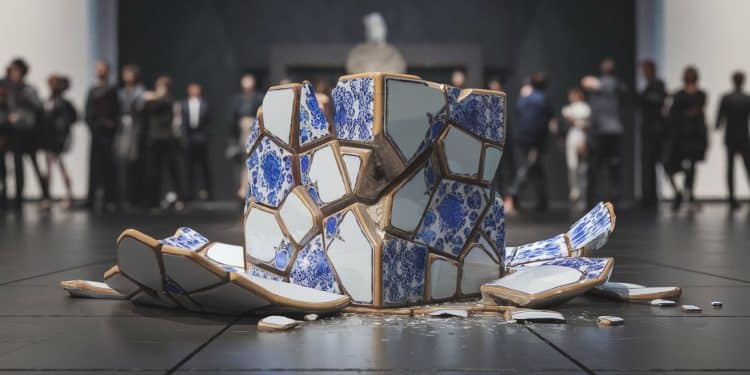Œuvre d’Art Détruite Lors d’un Vernissage en Italie - Viral Mag Un homme a vandalisé une sculpture dAi Weiwei lors du vernissage dune exposition consacrée à lartiste chinois au Palazzo Fava à Bologne   Viral Mag
