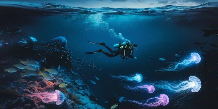 Immersion nocturne en Corse : à la découverte des couleurs cachées - Viral Mag Plongez dans les profondeurs corses à la nuit tombée et laissez vous éblouir par un spectacle subaquatique féerique et insoupçonné Viral Mag