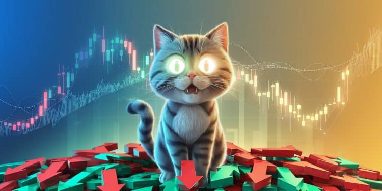 Le Bitcoin chute, le Token CAT explose suite aux futuros - Viral Mag Le Bitcoin et les principales cryptomonnaies reculent à cause de leffet de levier tandis que le Token CAT bondit de 60 après la cotation de ses futuros Viral Mag