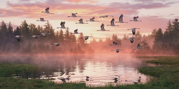 Les Grues Cendrées : Un Spectacle Majestueux Au Lac De Der - Viral Mag Découvrez le ballet époustouflant des grues cendrées lors de leur escale automnale au Lac de Der Un spectacle naturel à couper le souffle Viral Mag