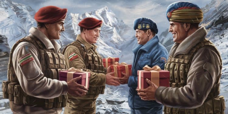 L’Inde et la Chine renforcent leurs liens à la frontière - Viral Mag En symbole de désescalade à la frontière contestée de lHimalaya des soldats indiens et chinois échangent cordialement des friandises pour la fête de Diwali Viral Mag