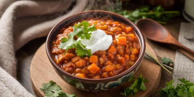 Un chili végétarien au dindon et aux patates douces irrésistiblement gourmand ! - Viral Mag Découvrez la recette dun chili végétarien délicieusement épicé et réconfortant au dindon et aux patates douces Un repas complet sain et savoureux pour toute la famille Viral Mag