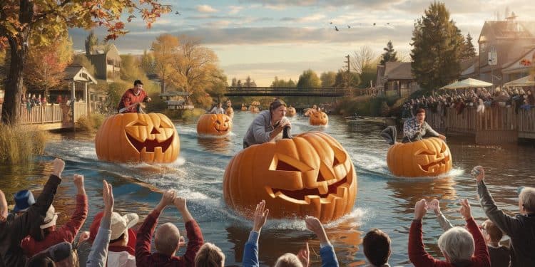 Une Course Insolite à Bord de Citrouilles Géantes sur l’Eau en Belgique - Viral Mag Une course hors du commun rassemble des centaines de participants naviguant sur des citrouilles géantes à Kasterlee en Belgique Découvrez ce concours insolite et spectaculaire qui marque lapproche dHalloween Viral Mag