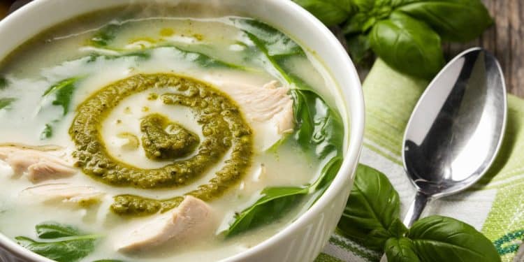 Découvrez notre recette facile et savoureuse de soupe au poulet épinards et pesto frais Un repas réconfortant et nutritif prêt en 30 minutes    Viral Mag
