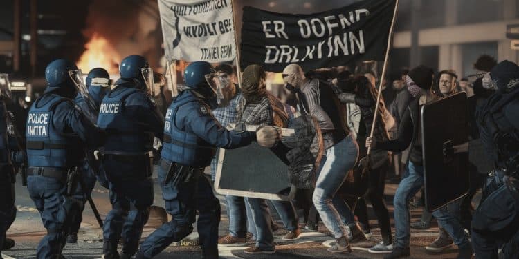 Violents Affrontements Entre Policiers et Antifas à Vertou - Viral Mag Des heurts ont éclaté à Vertou entre forces de lordre et militants antifascistes après le vandalisme dune salle qui devait accueillir une réunion du RN Viral Mag