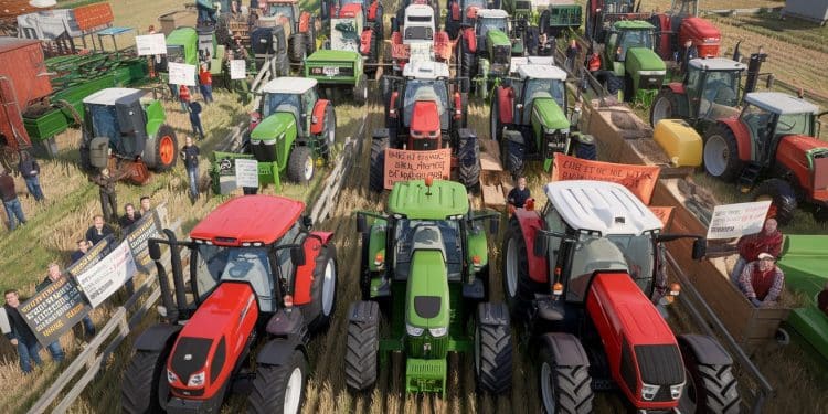 Agriculteurs en Colère : Manifestation Contre la Taxe Succession au Pays de Galles - Viral Mag Au Pays de Galles environ 200 agriculteurs manifestent contre la nouvelle taxe sur la succession des propriétés agricoles annoncée par le gouvernement travailliste Tracteurs et pancartes envahissent les rues les fermiers craignent pour leur avenir Le débat fait rage Viral Mag