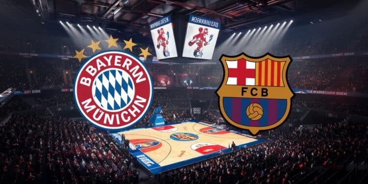 Bayern Munich – FC Barcelone : Un Choc Titanesque en Euroligue ! - Viral Mag Le Bayern Munich affronte le FC Barcelone en Euroligue dans un match au sommet Qui lemportera dans cette confrontation de haut vol Viral Mag