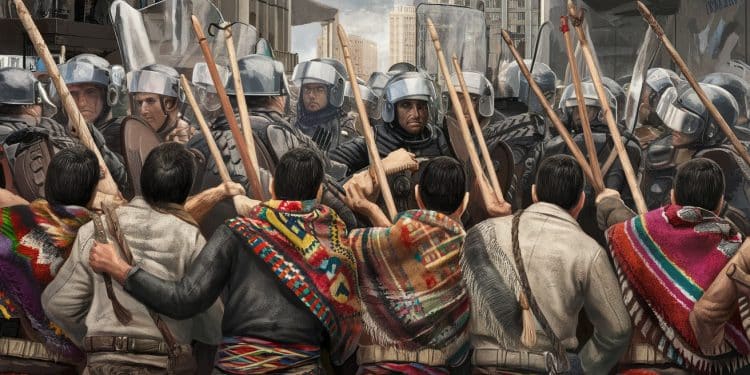 Bolivie : Manifestants Armés de Frondes Incas Prêts à l’Affrontement - Viral Mag En Bolivie près de Cochabamba des manifestants sentraînent au maniement de frondes incas traditionnelles déterminés à tenir tête aux forces de lordre La tension est à son comble Viral Mag
