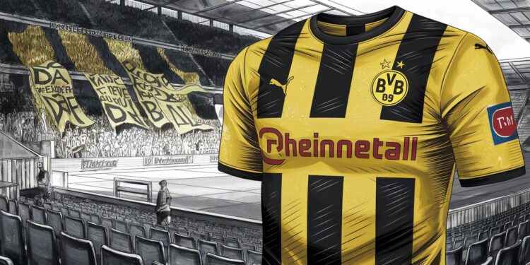 Borussia Dortmund : Tempête autour du partenariat Rheinmetall - Viral Mag Le contrat de sponsoring entre le Borussia Dortmund et le fabricant darmes Rheinmetall suscite la polémique Le club prévoit une consultation des membres Viral Mag