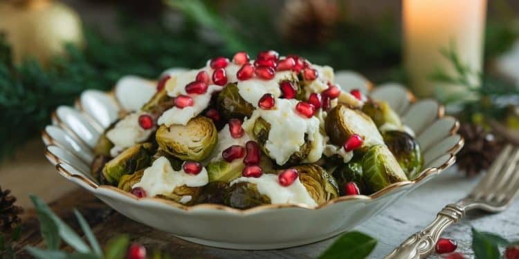 Salade hivernale gourmande aux choux de Bruxelles rôtis fromage de chèvre fondant et grenades acidulées Recette facile et rapide pour les fêtes    Viral Mag
