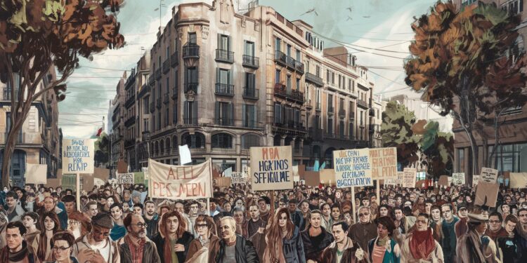 Des milliers de Barcelonais manifestent contre la flambée des loyers - Viral Mag Rassemblement massif à Barcelone pour dénoncer la crise du logement Les manifestants exigent une baisse de 50 des loyers et des mesures contre la spéculation immobilière Viral Mag